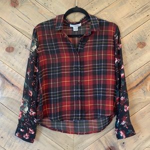 Sans Souci Sheer Plaid & Floral Blouse S